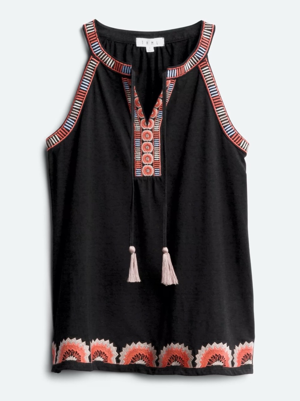 THML Black Tunic with Orange and Light Blue Embroidery